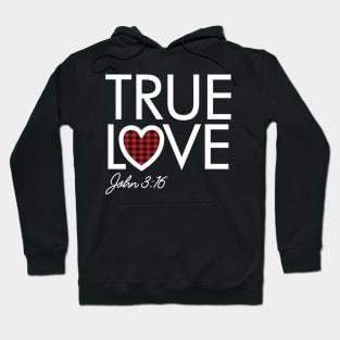 True Love Plaid Heart John 3:16 Christian Valentines Day Hoodie